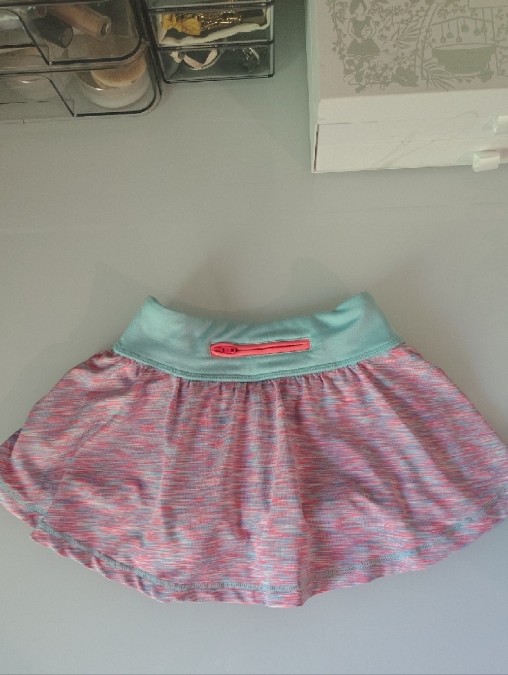 Girls 3/4 Pink & Aqua Athletic Skirt with Built In Shorts